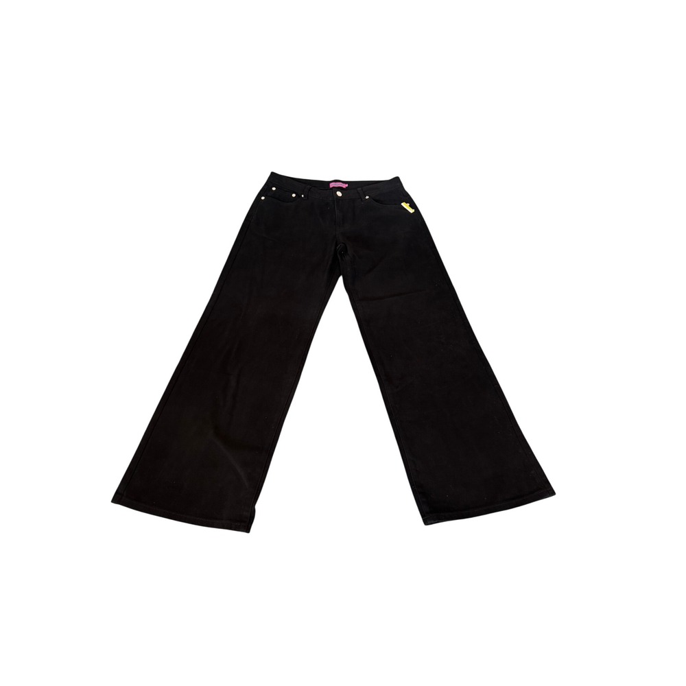 Edikted Womens Black Wide Leg Denim Jeans Mid Rise Relaxed Fit Size Large